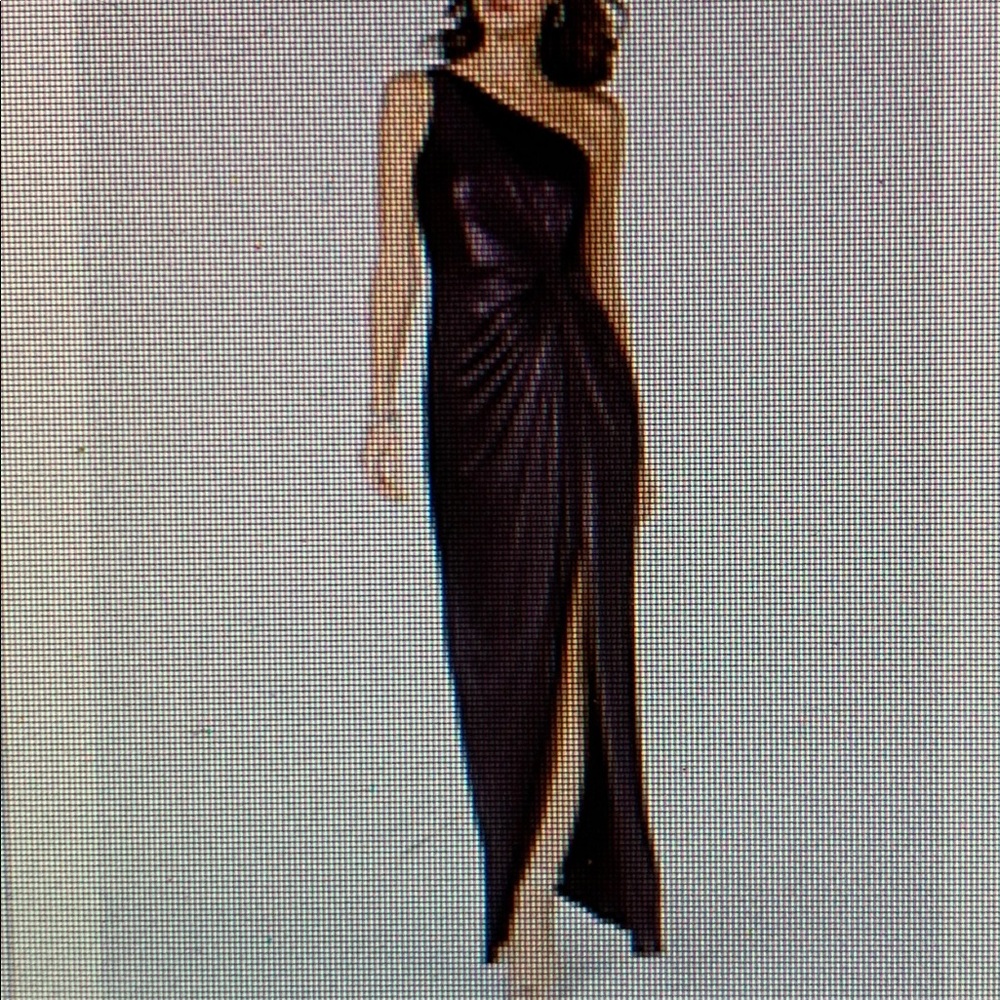 Adrianna Papell One Shoulder Metallic Gown Plum